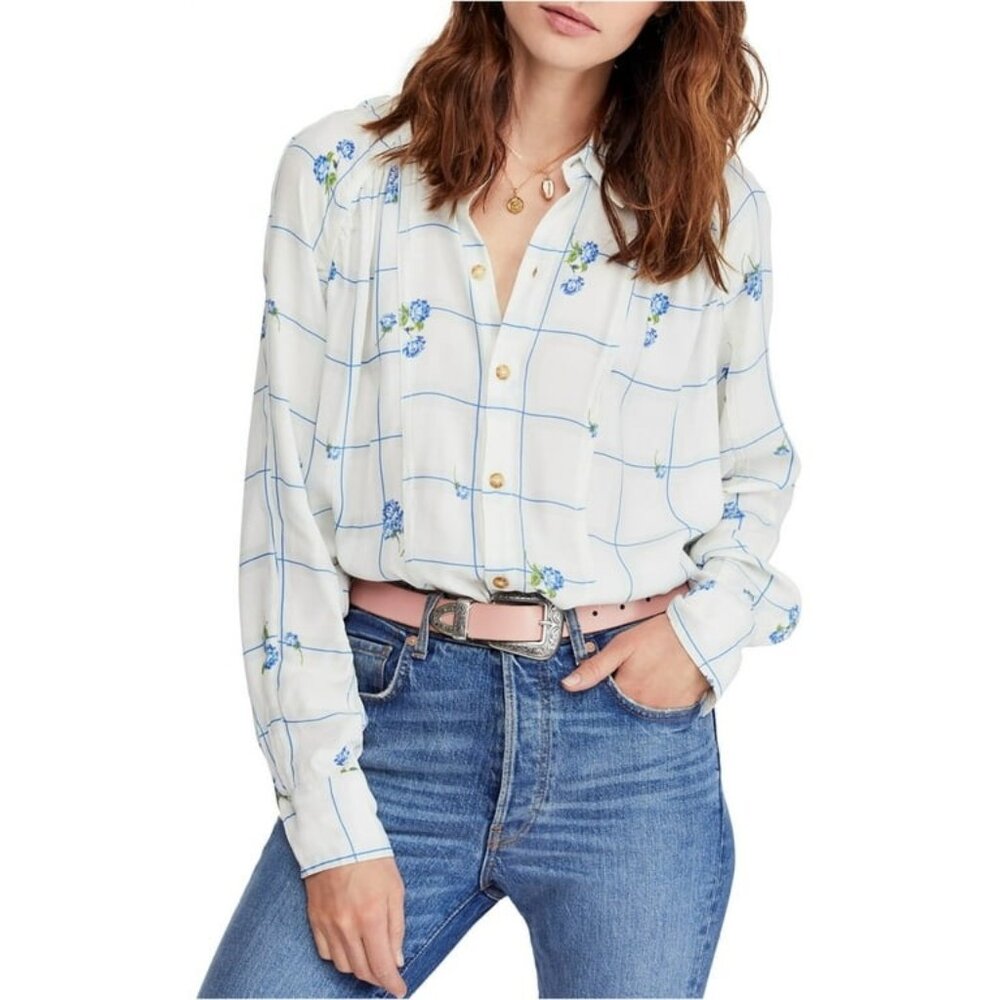 NWT Free People Women's Window To My Heart Button Down Shirt Top